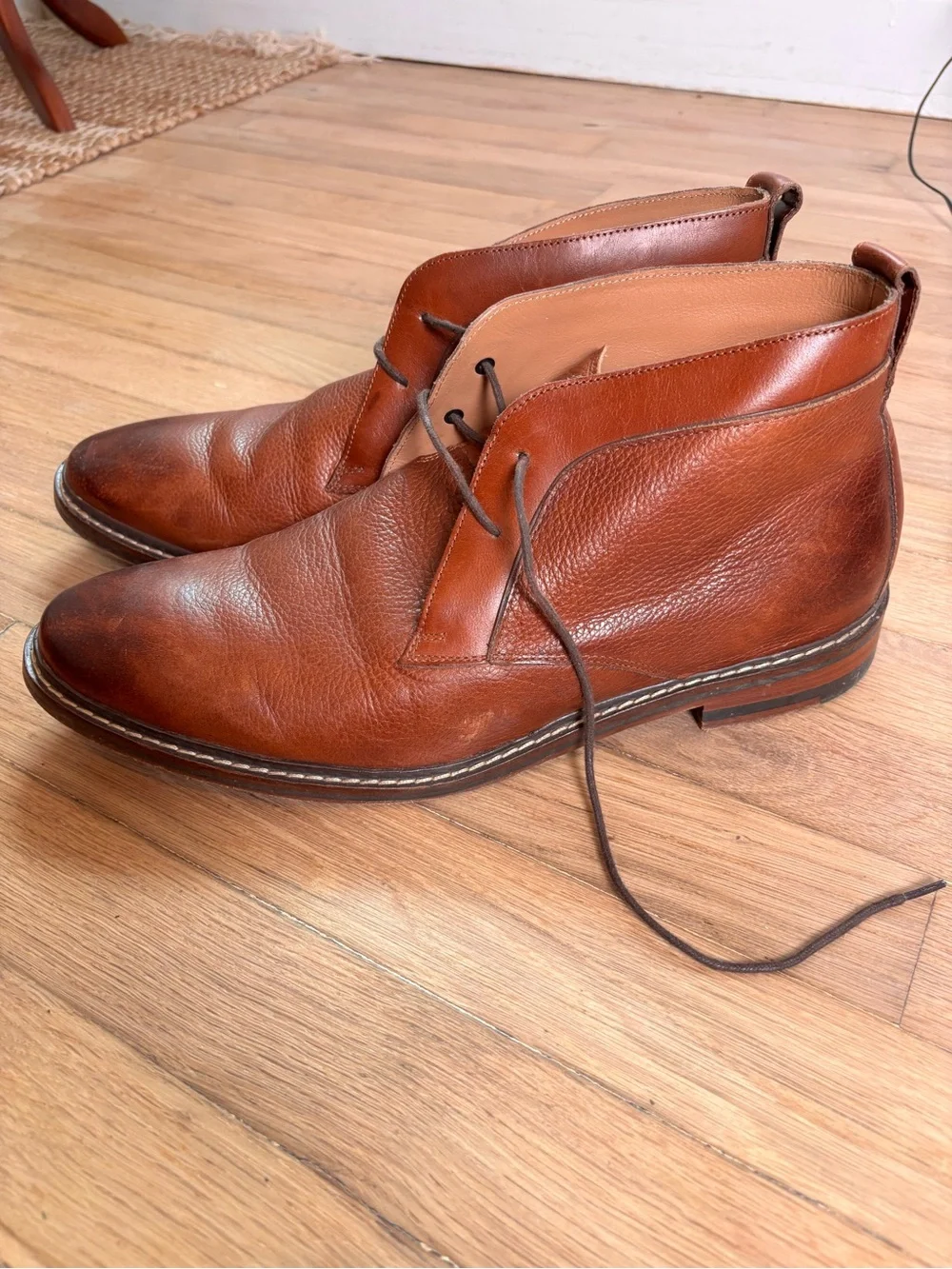 Cole Haan Men’s 11.5W Brown Leather Chukka Boots Burnished Toe Ankle Boots
